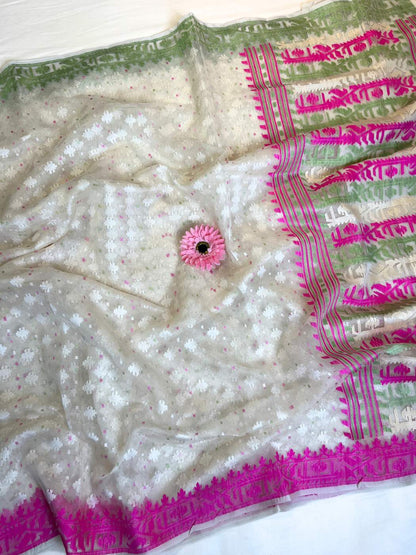 Off White Cotton Silk Saree Full View