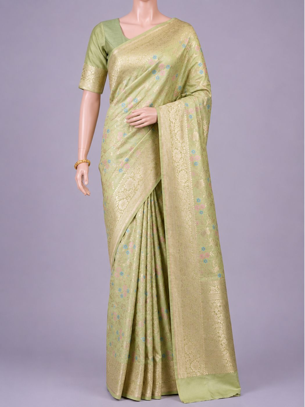 Pastel Green Katan Silk Saree Dummy Full View