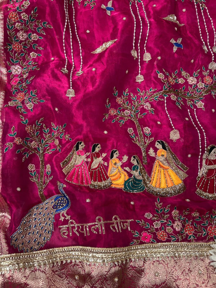 pink tissue silk saree - teej