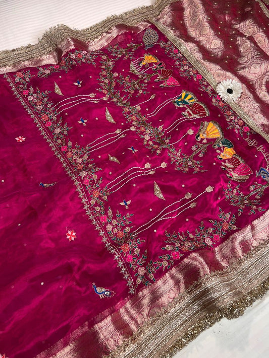 pink tissue silk saree - teej