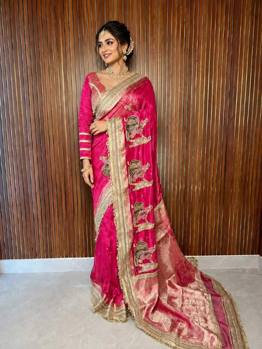 Pink Tissue Silk Saree - Mantavya Banaras