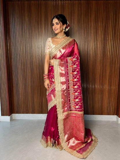 Pink Tissue Silk Saree - Mantavya Banaras