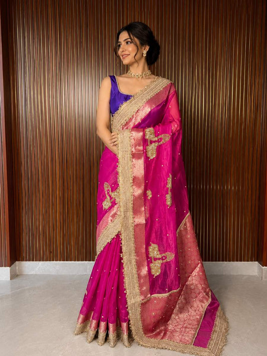 Pink Tissue Silk Saree - Mantavya Banaras