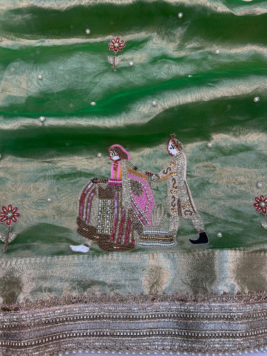 green tissue silk saree - saat phera