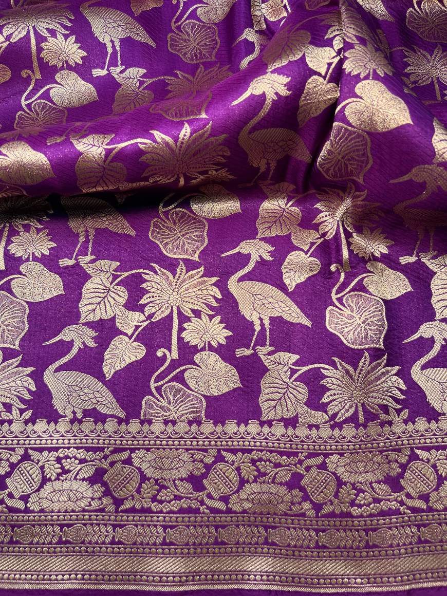 Purple Katan Silk Saree Closeup view-Mantavya Banaras