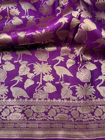 Purple Katan Silk Saree Closeup view-Mantavya Banaras