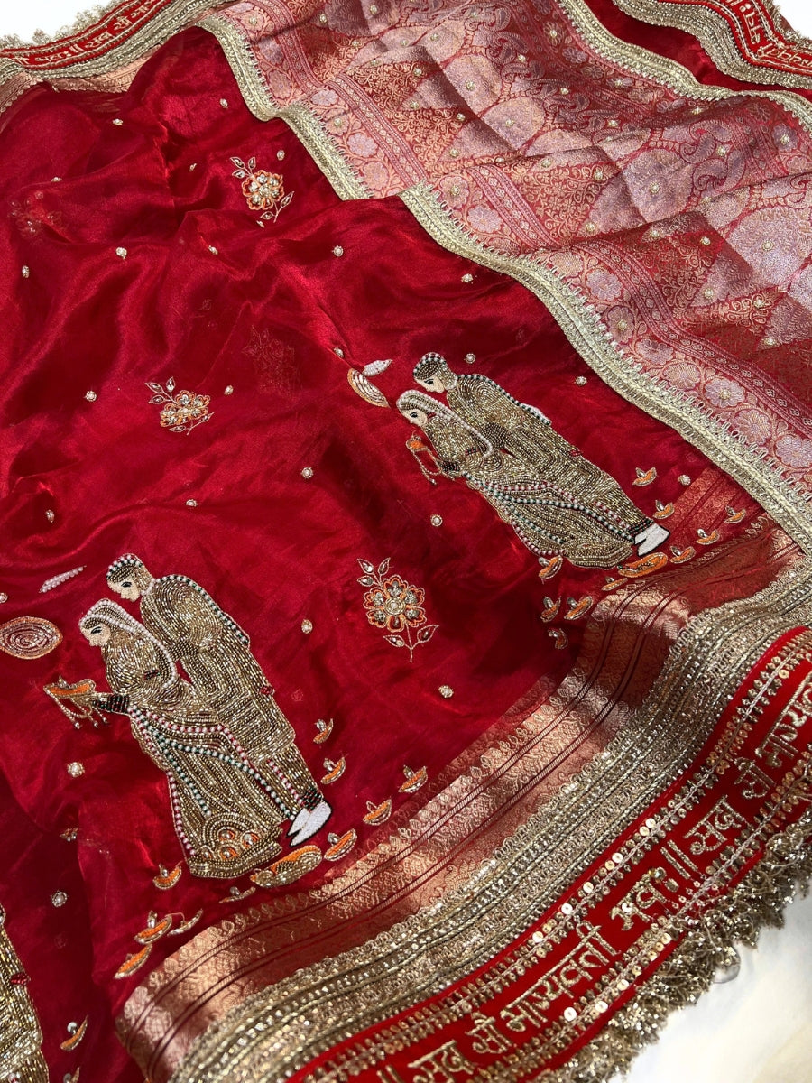 Red tissue silk saree View details for Shringar Shringar by mantavya banaras