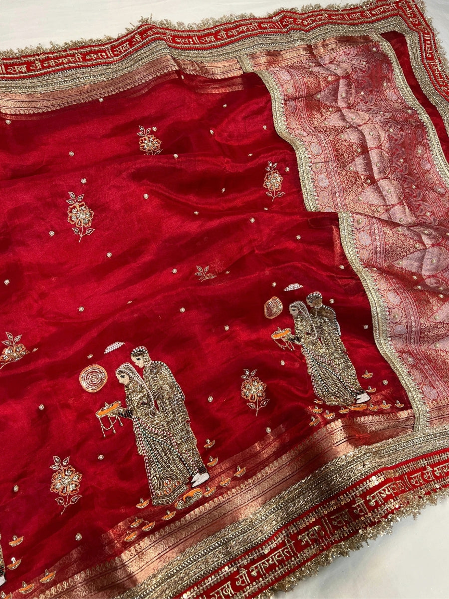 Red tissue silk saree View details for Shringar Shringar by mantavya banaras