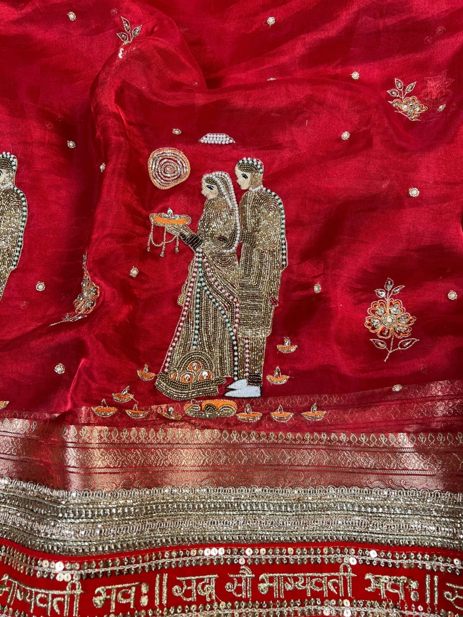 Red tissue silk saree View details for Shringar Shringar by mantavya banaras