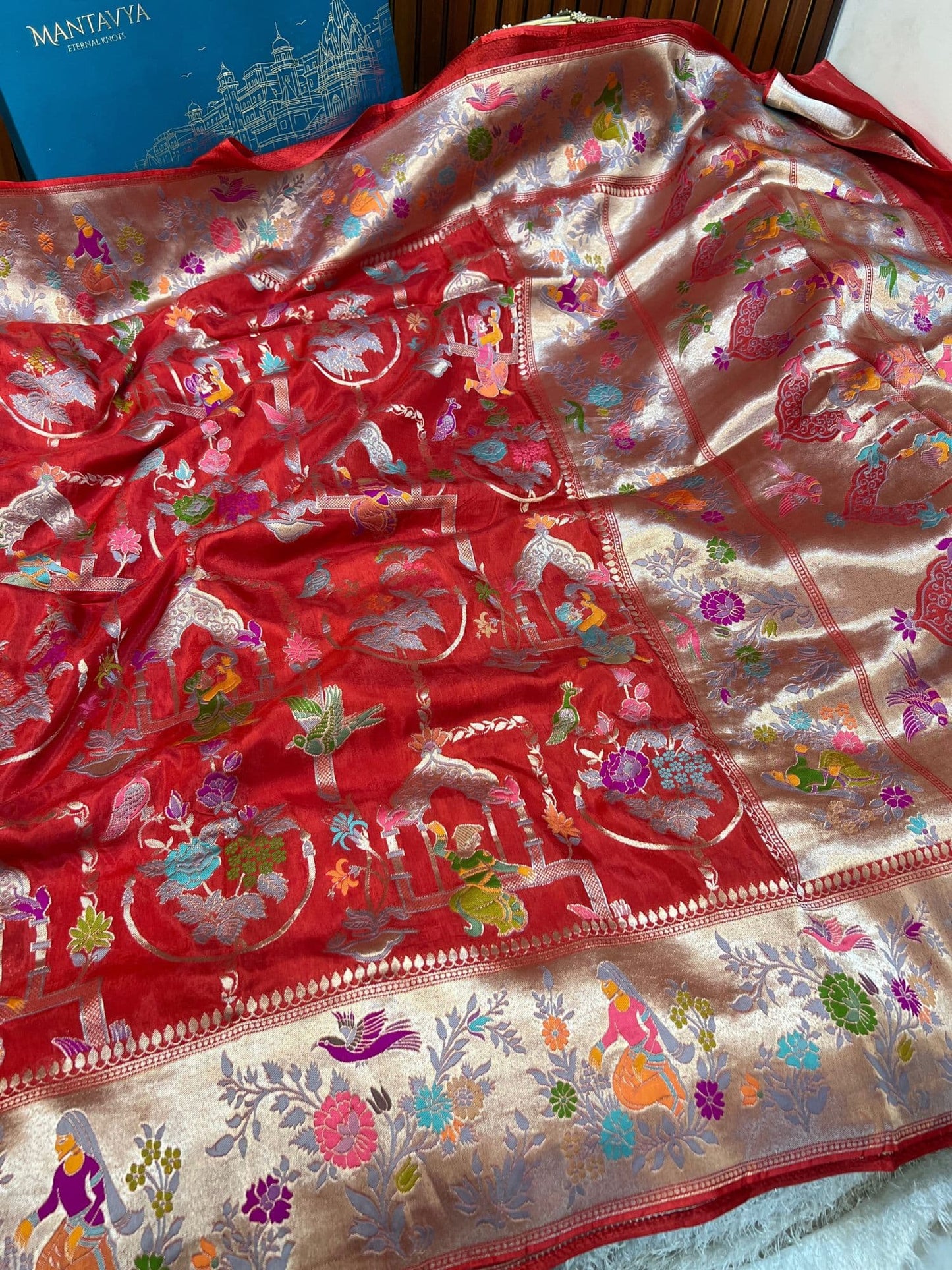 Festive maroon Mashru silk saree with rich shine and heritage-inspired detailing - mantavya banaras