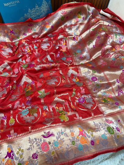 Festive maroon Mashru silk saree with rich shine and heritage-inspired detailing - mantavya banaras