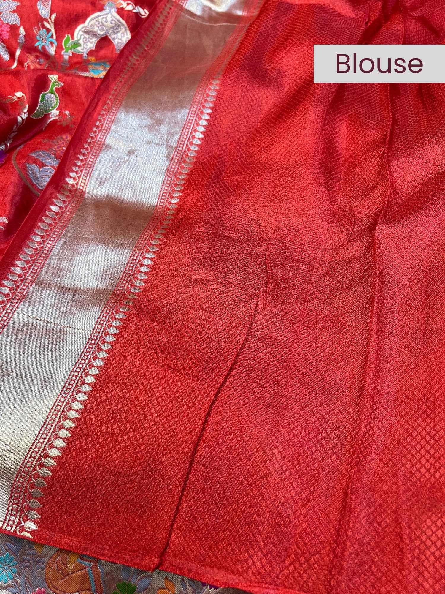 Elegant red Mashru silk blouse with rich texture and glossy traditional finish - mantavya banaras