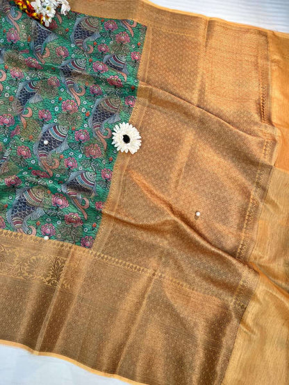 Green Chiniya SIlk Saree - Mantavya Banaras
