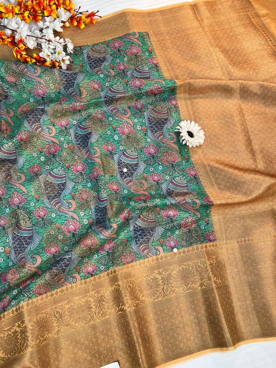 Green Chiniya SIlk Saree - Mantavya Banaras