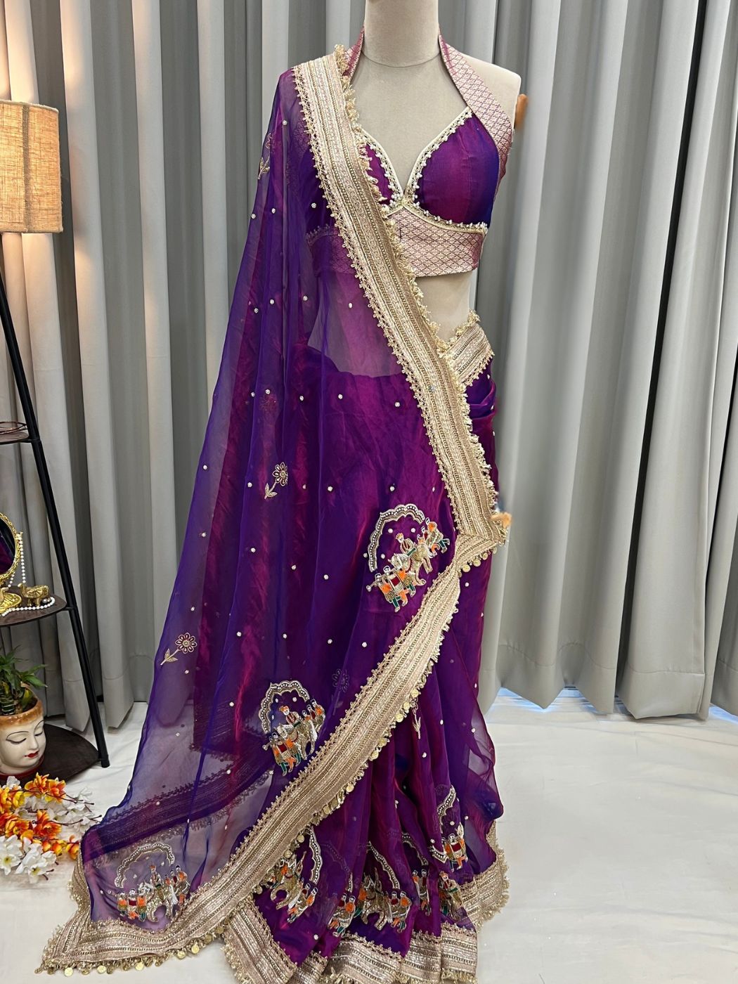 Purple Banarasi Tissue Silk Saree Mehrab Dummy View