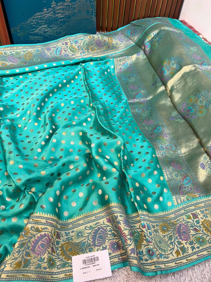 Sea Green Mashru Silk Saree with smooth texture and elegant drape – Mantavya Banaras