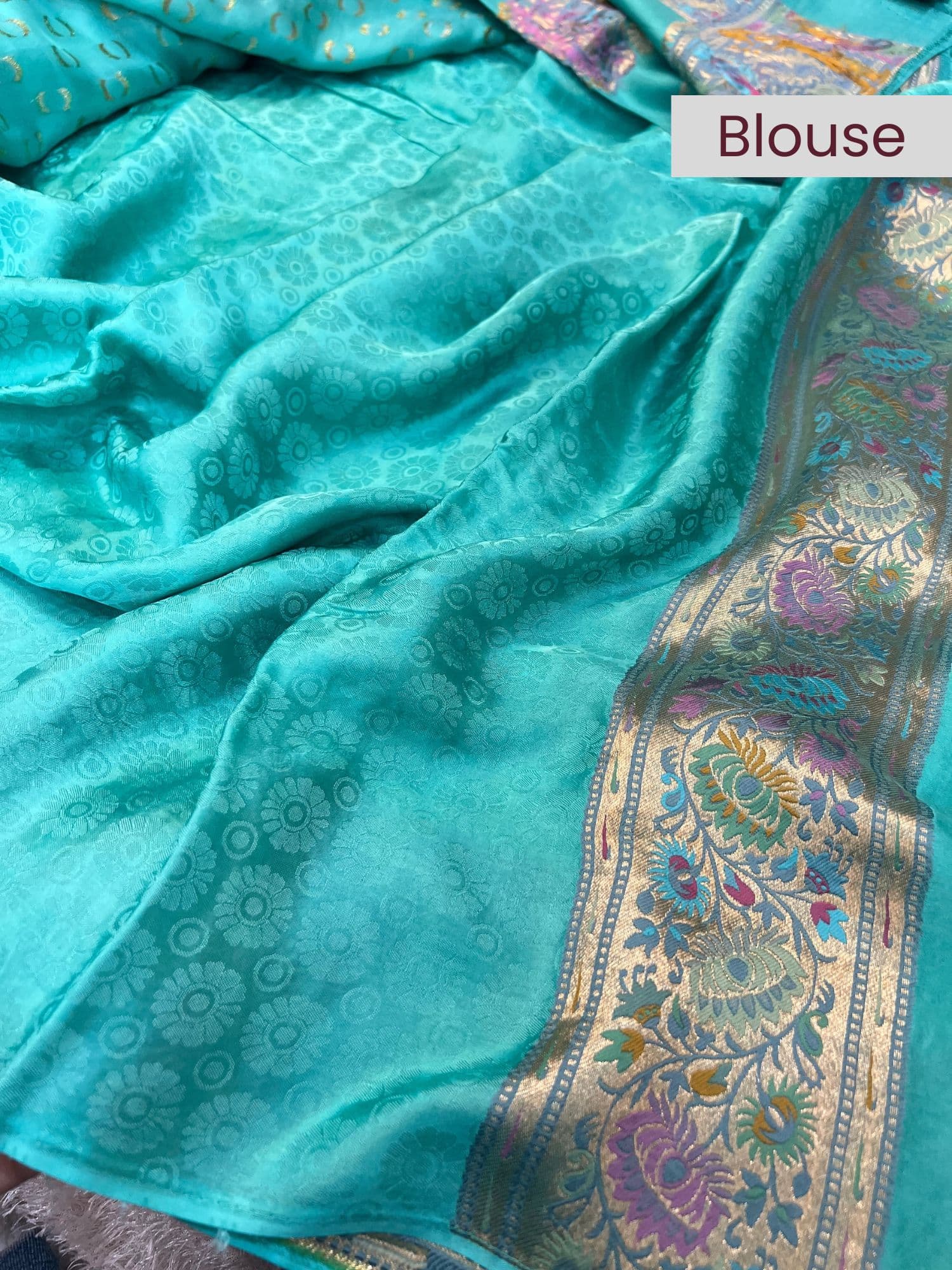 Sea Green Mashru Silk Blouse with smooth texture – Mantavya Banaras