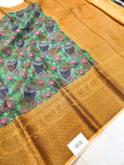 Silk saree with elegant yellow border and smooth glossy texture – Mantavya Banaras.