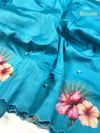Sky Blue Kora Tissue Silk Blouse