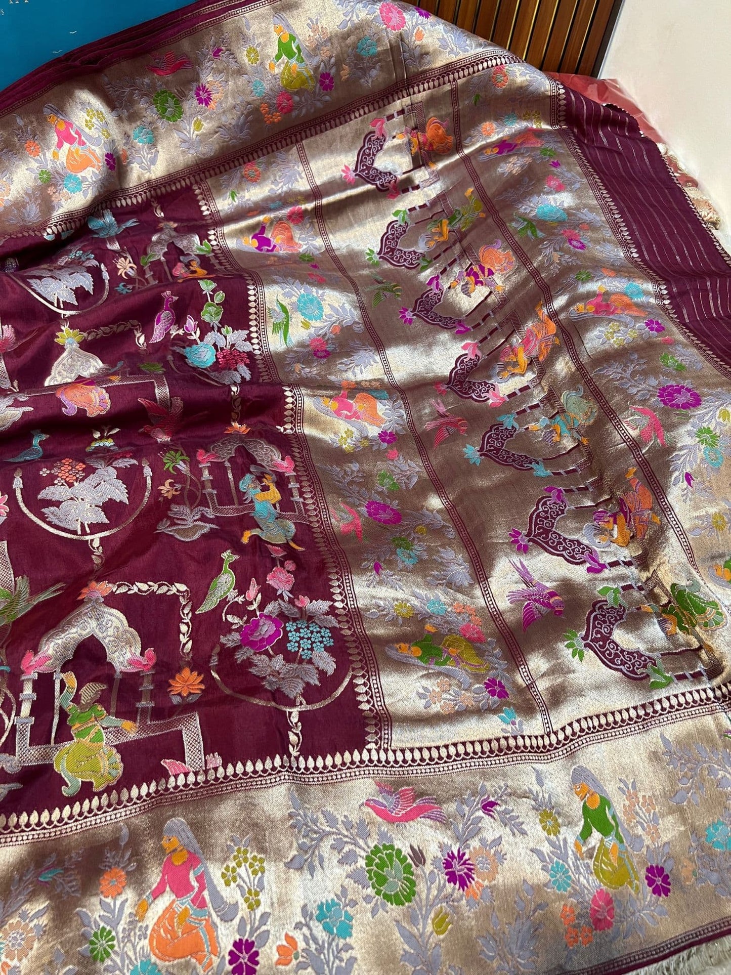 Traditional maroon Mashru silk saree with a royal look and premium woven fabric - mantavya banaras