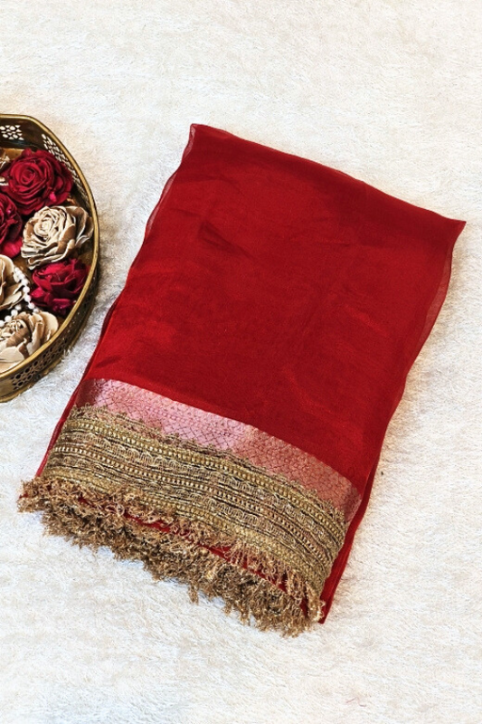 Pure Red Tissue Silk Saree
