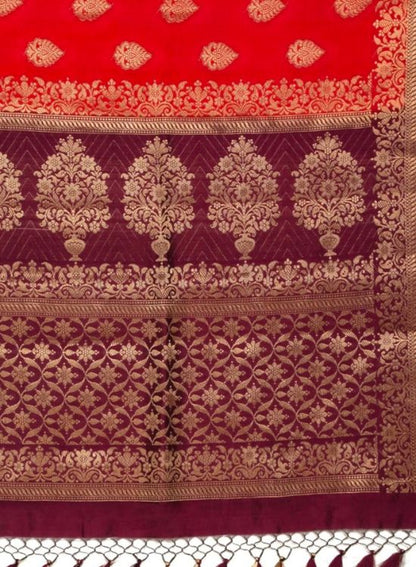 Banarasi Brocade Butta with Zari Border and Tassels