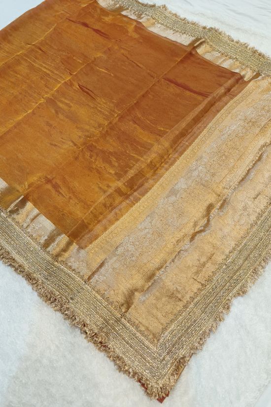 Handwoven Kanchipuram Gold Tissue Silk Saree with Gota Patti Border