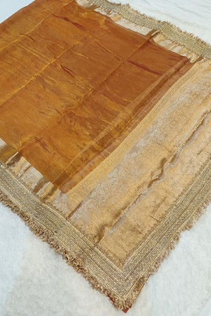 Handwoven Kanchipuram Gold Tissue Silk Saree with Gota Patti Border