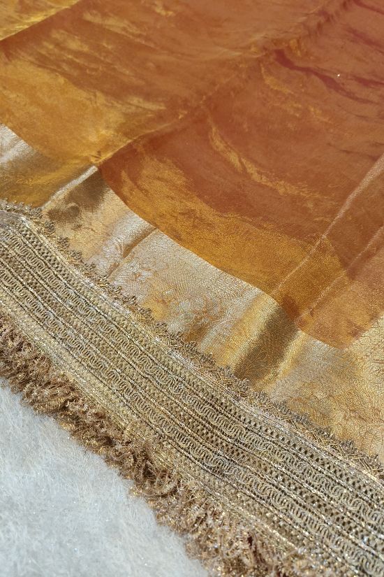 Handwoven Kanchipuram Gold Tissue Silk Saree with Gota Patti Border