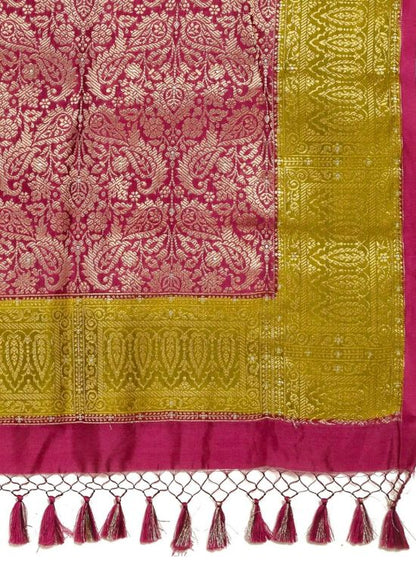 Banarasi Brocade Butta with Zari Border and Tassels