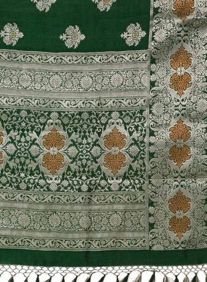Banarasi Brocade Butta with Heavy Zari Border and Tassels