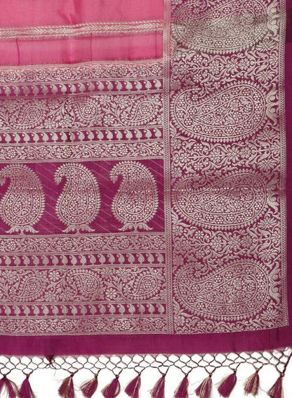 Banarasi Brocade Stripes with Paisley Zari Border and Tassels