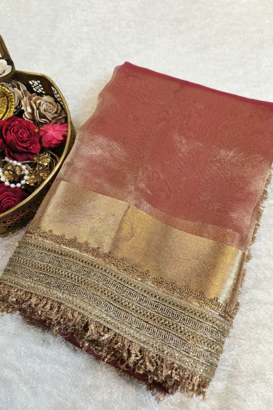Peach Tissue Silk Saree
