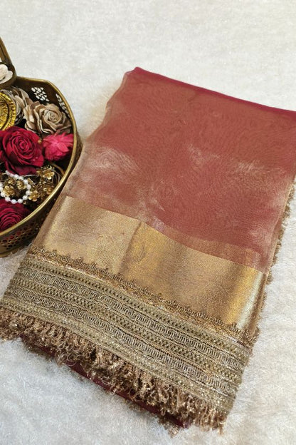 Peach Tissue Silk Saree