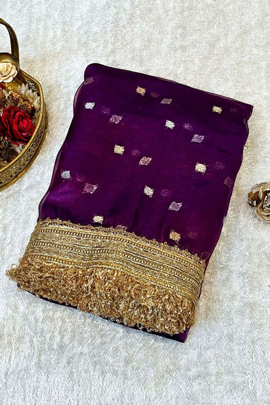 Purple Banarasi Tissue Silk Saree with Buti Design – Mantavya Banaras