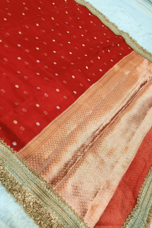 Handwoven Red Tissue Silk Saree with Gota Patti Border