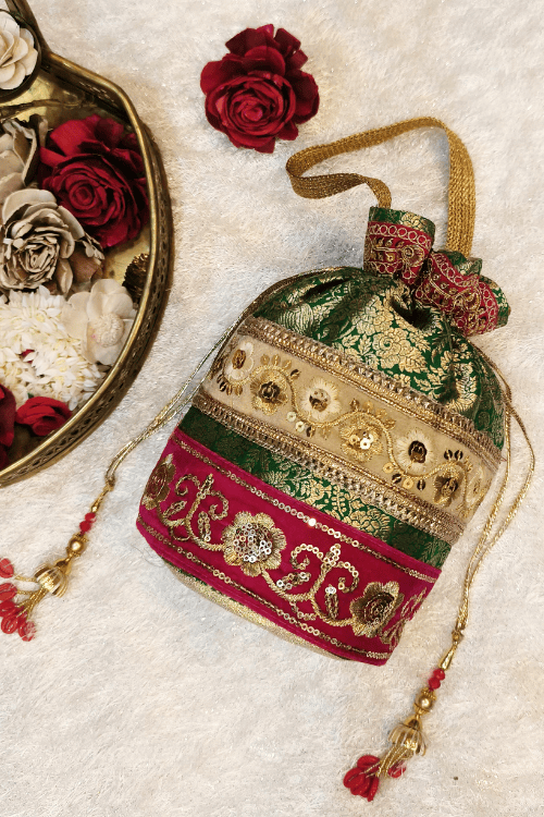 Handwoven Green Banarasi Silk Potli