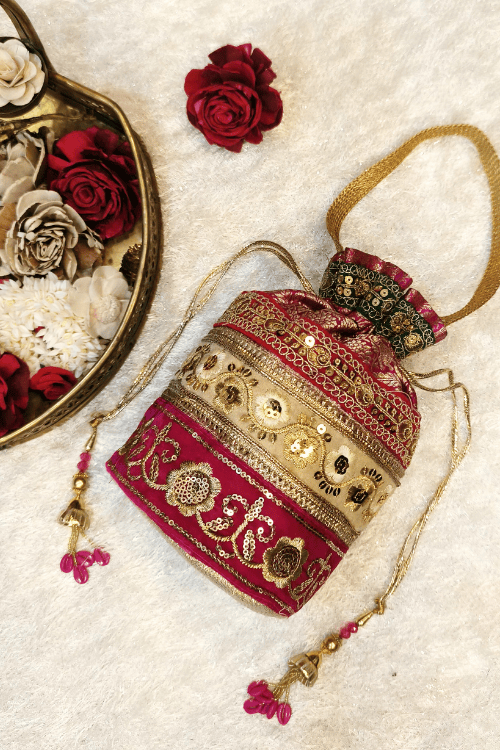 Handwoven Pink Banarasi Silk Potli