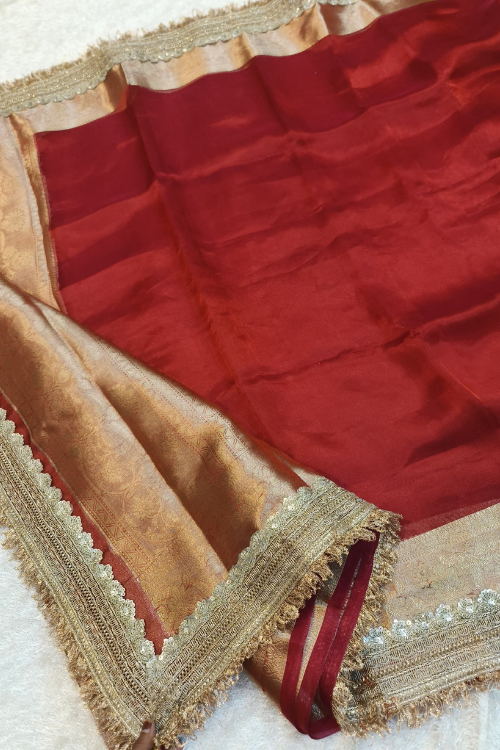 Handwoven Maroon Tissue Silk Saree