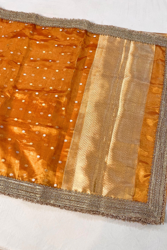 Orange Buti Banarasi Tissue Silk Saree by Mantavya – Traditional Festive Wear with Subtle Zari Detailing