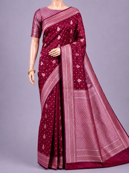Deep Wine Chiniya Silk Saree
