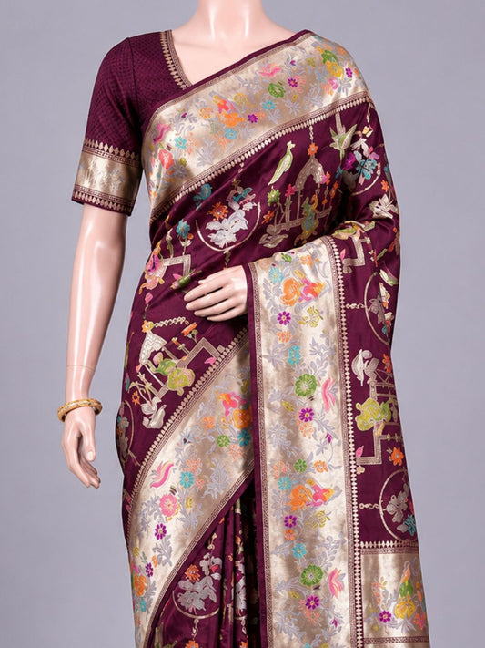 Maroon Mashru Silk
