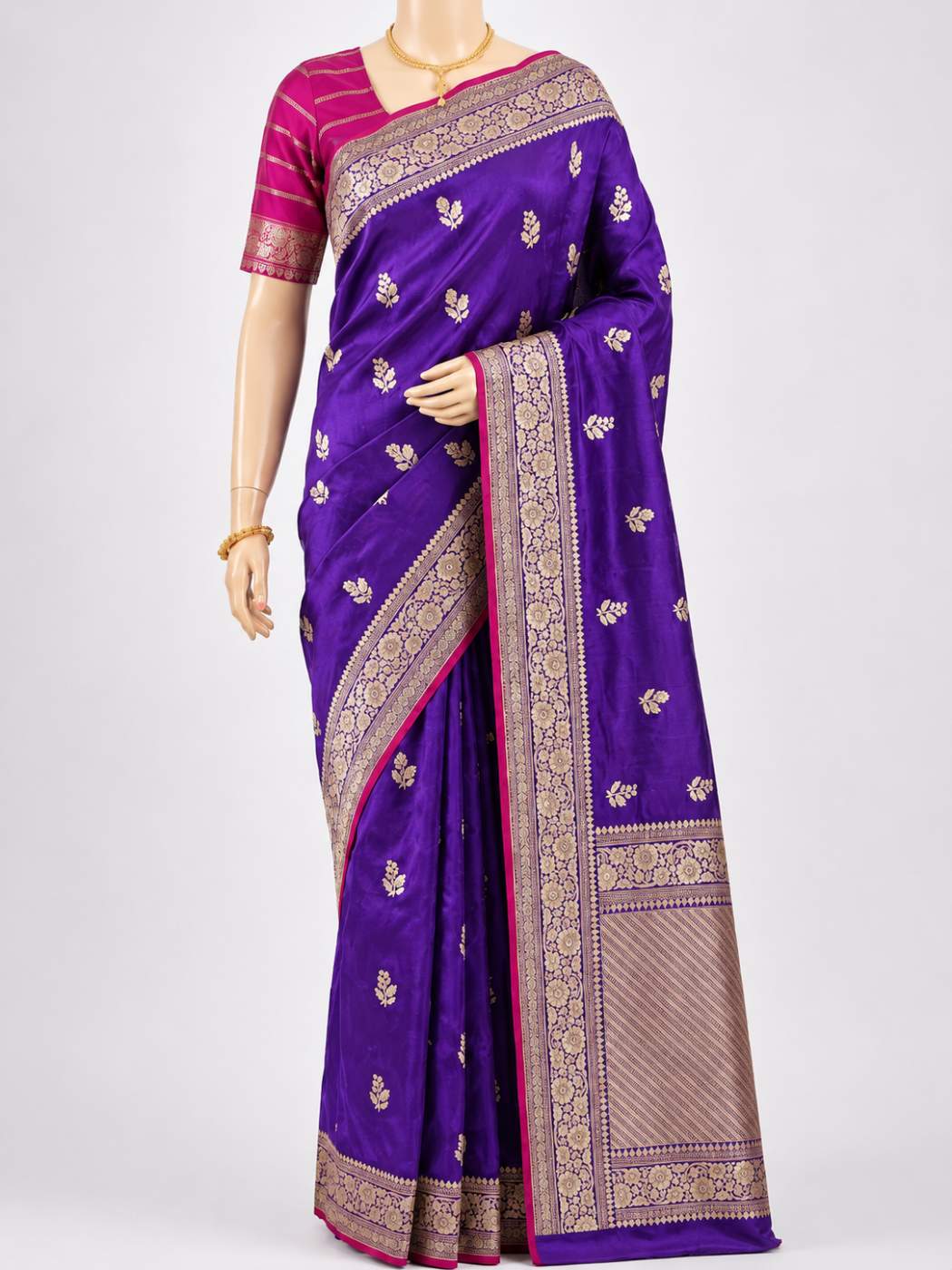 oyal Purple Katan Silk Saree with floral butis Dummy View