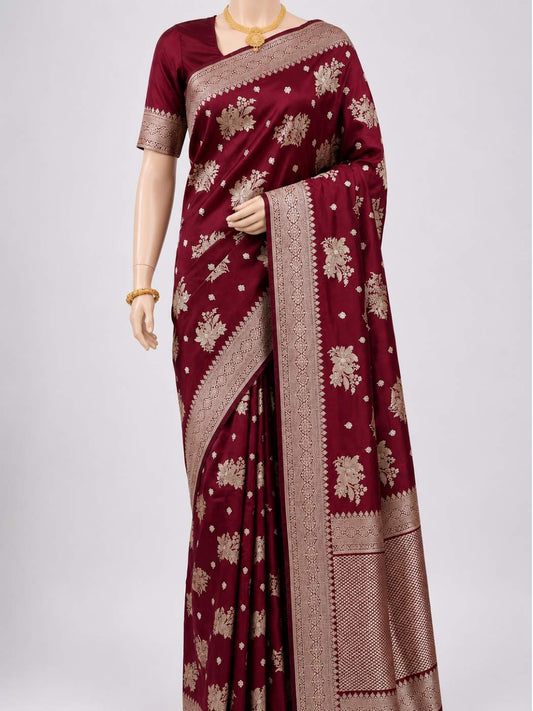 Wine Katan Silk Saree Dummy View