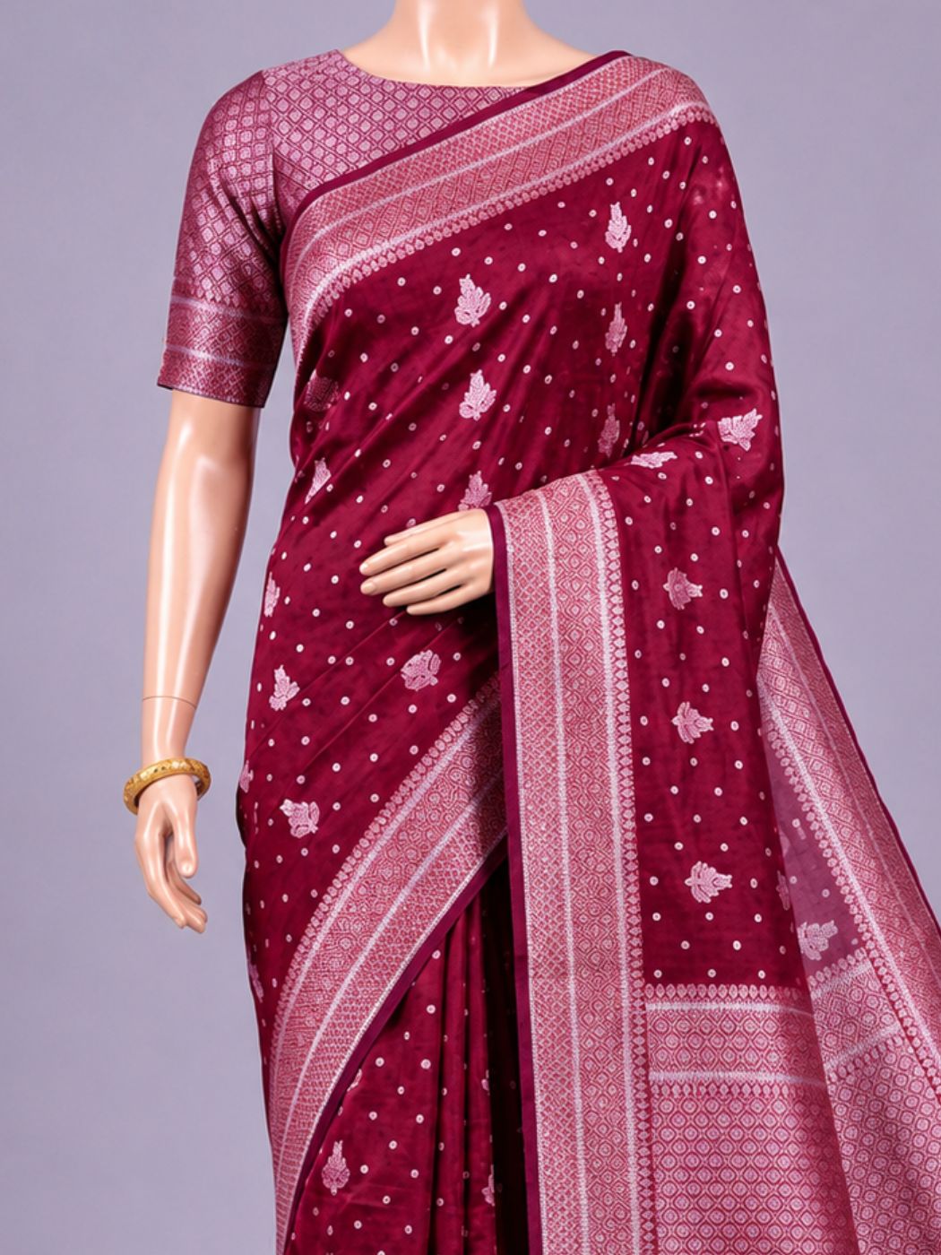 Deep Wine Chiniya Silk Saree