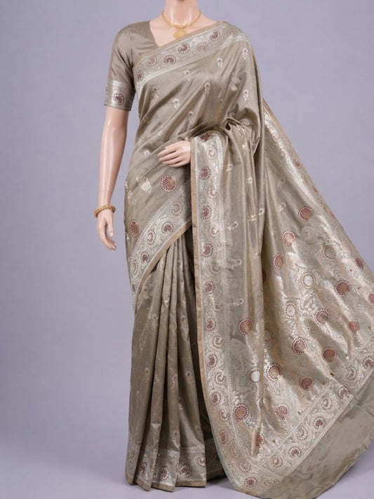 Grey Katan Silk Saree Dummmy view 01