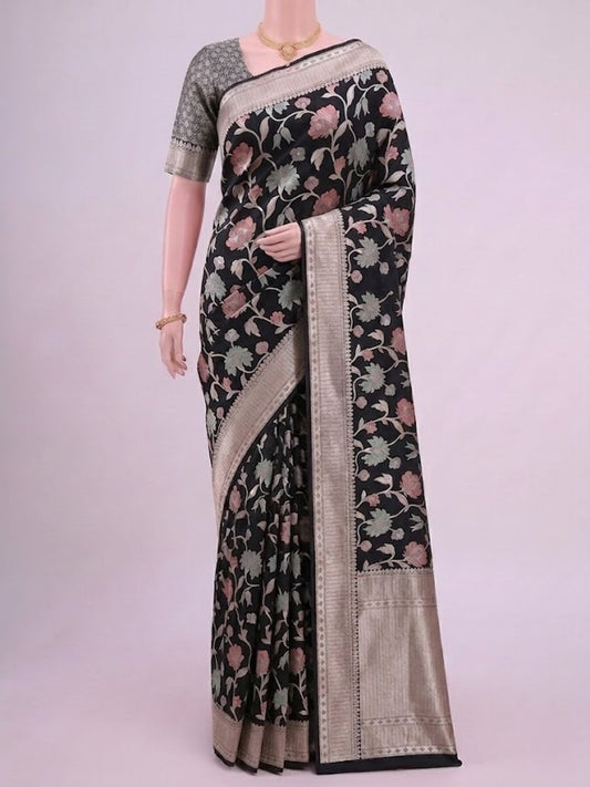 Black Katan Silk Saree Dummy View 01