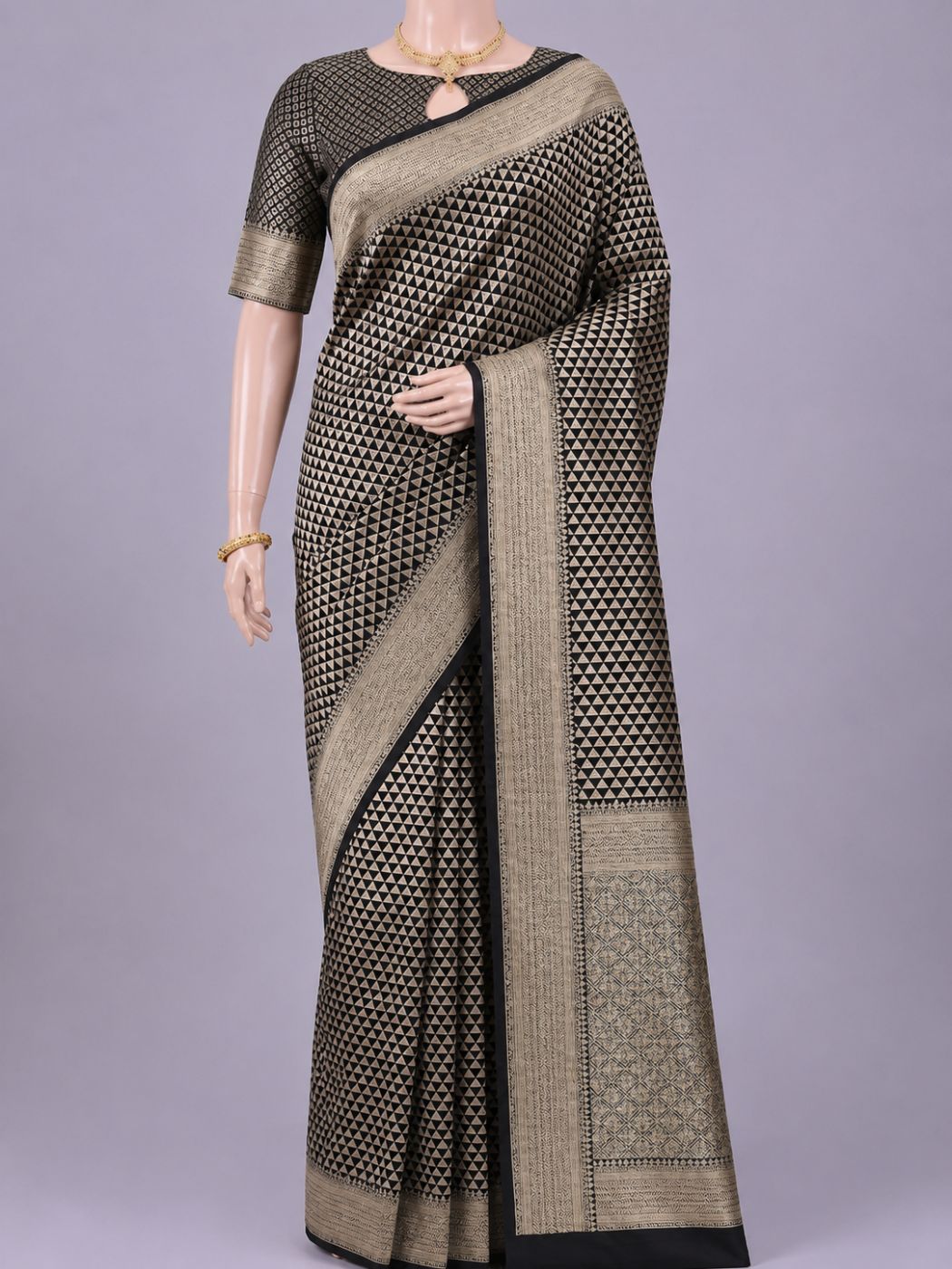 Black katan Silk Saree dummy view 01