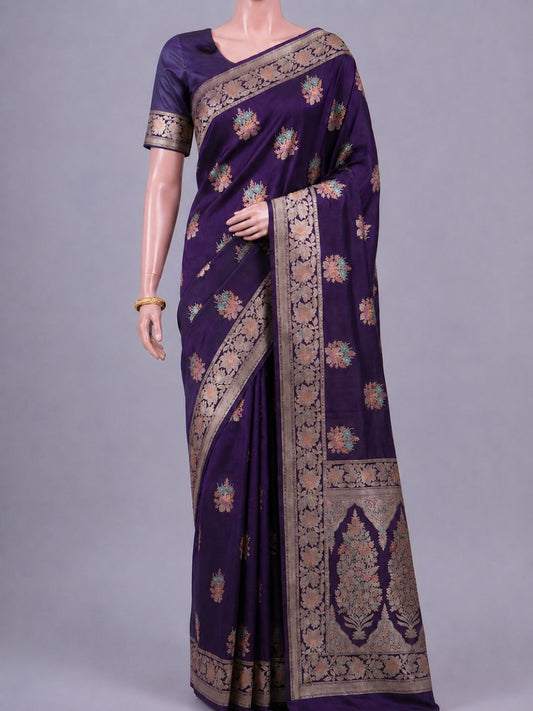 Deep Purple Katan Silk Saree Dummy View 01