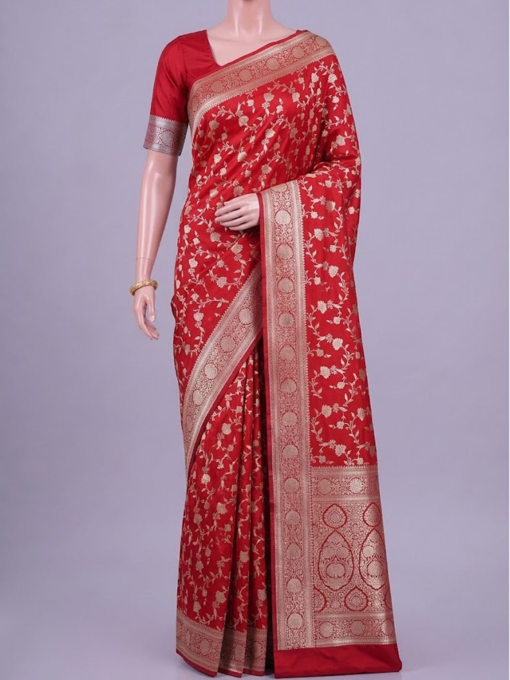 Red Katan Silk Saree with Floral View Dummy View 01